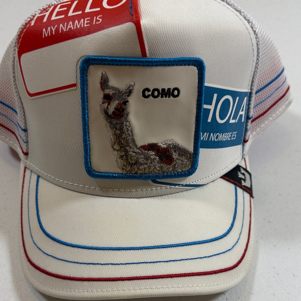 Goorin Bros White Trucker Hat with Red and Blue Accents